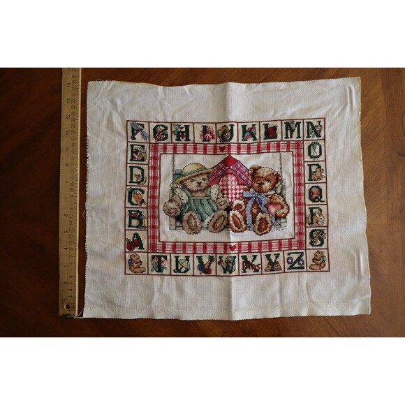 Finished Cross Stitch Bobbie G Designs Teddy Love Alphabet Blocks Completed - Picture 5 of 11